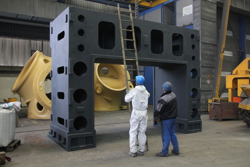 Portal mit Abmessungen von 5750 mm x 3950 mm x 2200 mm, Stückgewicht: 29.000 kg, Werkstoff: EN-GJS-600-3 nach DIN EN 1563. (Bild: Meuselwitz-Guss)
