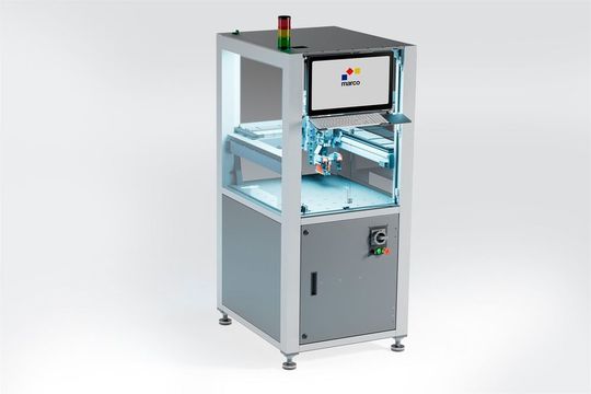 Das ist der Marc3 System in der Basisversion. Es handelt sich um einen hochpräzisen und dynamisch arbeitenden Dosierroboter für genaueste Applikationen. Zu sehen bei Marco auf der Motek in Halle 6 ...(Bild:  Marco)