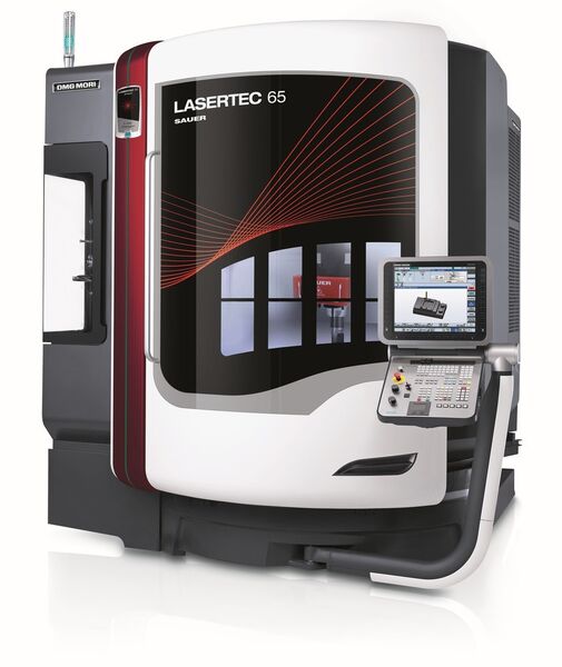 Die „Lasertec 65 Additive Manufacturing“ integriert das generative Laserauftragsschweißen in eine vollwertige 5-Achs-Fräsmaschine. (Bild: DMG Mori)