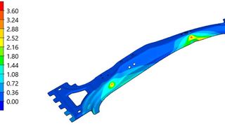 Abbildung 1: FEM-Anwendungsbeispiel: Verzugsberechnung einer widerstandspunktgeschweißten Automobil-B-Säule – Möglichkeit zur Variantenprüfung mit Simulation und Optimierung der Schweißreihenfolge durch Berechnung der Verzugspotenziale einzelner Schweißpunkte. Kosteneinsparung: 60 % (Personal, Material, Nachbearbeitung) (Bild: Fraunhofer IPK)