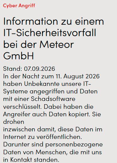 In der Nacht auf den 11. August 2026 stahlen Cyberkriminelle personenbezogene Daten von Meteor. (Bild: Vogel IT-Medien GmbH)