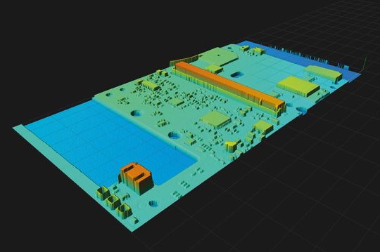 D-reconstruction of a printed circuit board: Components are measured with millimeter precision using the depth map.(Image: Eigenblue GmbH)