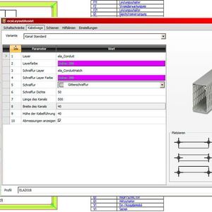Mit dem ECS-Layout-Assist werden parametrisierte, individuelle Schaltschränke konstruiert. Die Abmessungen der Kanäle und Schienen werden automatisch angezeigt.
