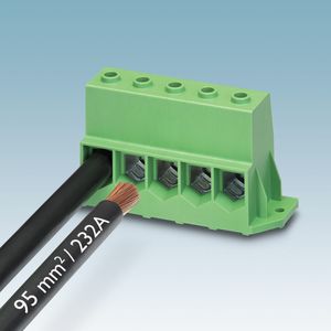 Mit einer Stromtragfähigkeit von bis zu 232 A ist die neu entwickelte Leiterplattenklemme MKDSP 95 die leistungsfähigste wellenlötfähige Leiterplattenklemme am Markt.