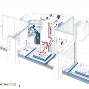Das KCR 150/1 ist ein Bohr- und Fräszentrum, das aus Modulen zusammengesetzt ist. Eine Besonderheit ist die Ausstattung mit zwei auf der X-Achse pendelnden Maschinentischen, die beide drehbar gelagert sind.