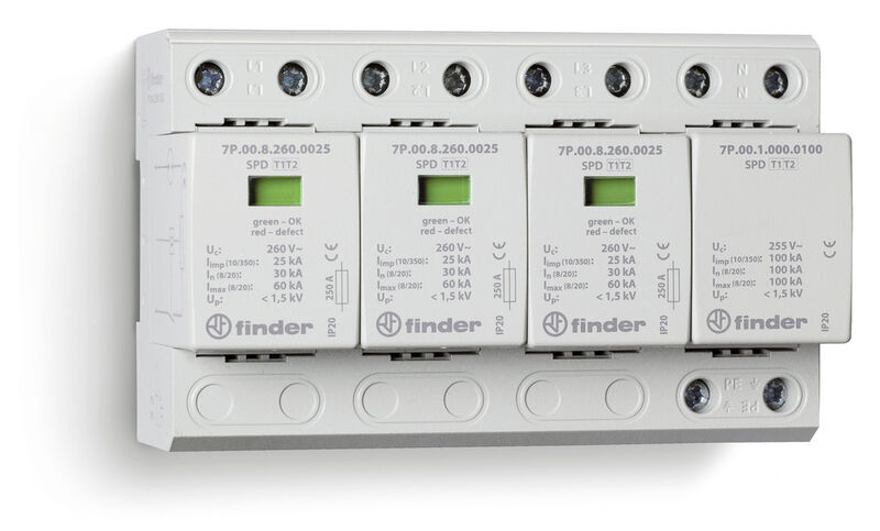 Die Überspannungsschutzgeräte der Serie 7P von Finder sind modular aufgebaut. (Bild: Finder)