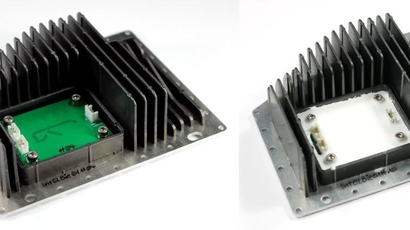Ein aufgebautes Funktionsmuster mit ausgewählter Vergussmasse.(Bild:  Fraunhofer IMWS)
