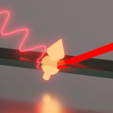 Spin-based quantum magnetic field sensor in a measuring process. The sensor is optically excited to start the magnetic field measurement. The information from the measured signal is encoded by the emission, forwarded and visualized in the form of magnetic field mappings. (Image:Friedrich-Alexander-University Erlangen-Nuremberg/Prof. Roland Nagy)