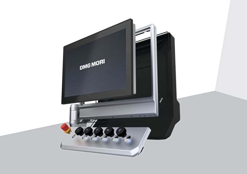 Automation Control Station von DMG Mori: Einheitliche Steuerung automatisierter Prozesse in robustem Aluminiumgehäuse mit 19''-Touchscreen und Bedienleiste. Präsentation zur Hausausstellung Pfronten 2026 an drei PH Cell, künftig auch für Robo2Go, Matris, Tool Loading Station und weitere Automationslösungen. (Bild: DMG Mori)