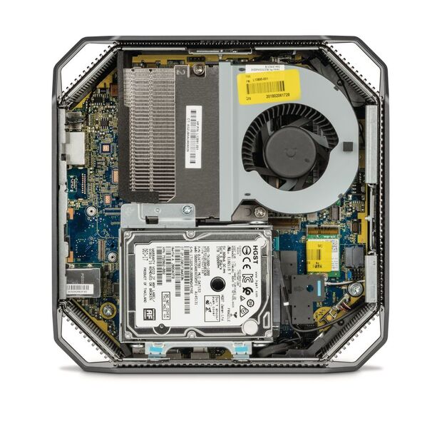 Das Innenleben des 2,7-Liter-Rechners. Zusäztzlich zur S,5-Zoll-SSD oder HDD kann eine PCIe-SSD als Systemlaufwerk verwendet werden. (HP)