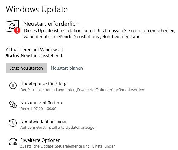 Neustart durchführen, um zu Windows 11 zu installieren. (Bild: Joos / Microsoft)