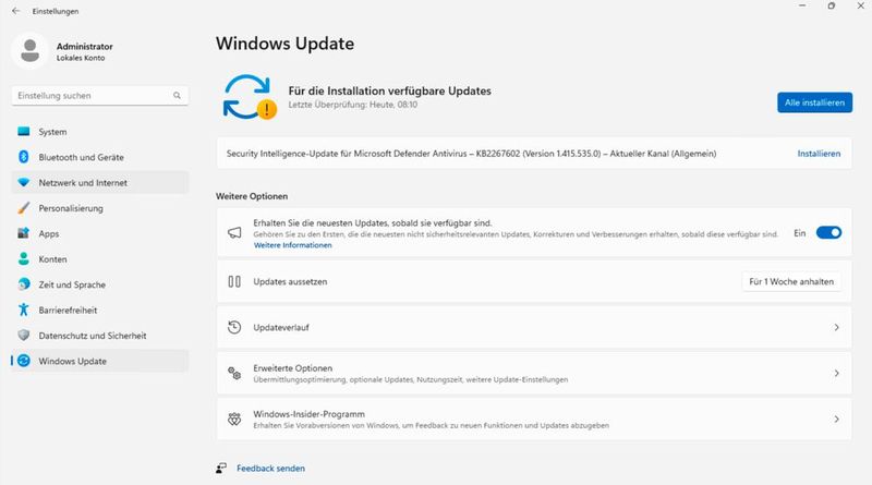 Microsoft Defender erhält seine Definitionsupdates kostenlos über Windows-Update, ohne weitere Lizenz- oder Abokosten. (Bild: Joos)