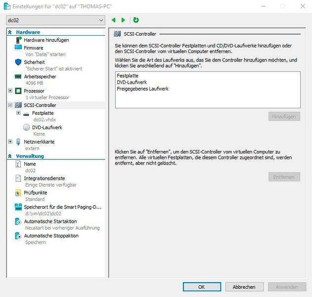 Als Controller für virtuelle Festplatten sollten möglichst SCSI-Controller verwendet werden. (Bild: Microsoft / Joos)
