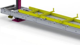 Um Karosserien so effizient wie möglich zu transportieren, werden beim neuen Hubsenkförderer ein Skidsystem der Firma Bleichert Automation mit zwei Hubsäulen von LEANTECHNIK kombiniert (LEANTECHNIK)