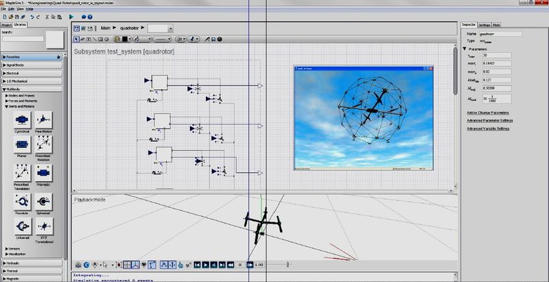 MapleSim: feuille de test du sous-système de rotor à 4 pales. (Image: MapleSoft)
