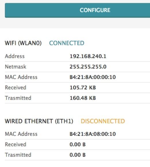 Arduino Yún Linux Onboard WiFi konfigurieren: Sie finden eine Seite mit Diagnoseinformationen über die aktuelle Netzwerkverbindung. Das erste ist das eigene WiFi-Interface, das zweite die Ethernet-Verbindung. b (Bild: Arduino)