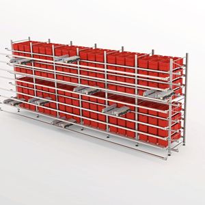 Das Gebhardt-Storebiter-OLS ist ein sehr leistungsfähiges Shuttlesystem. Durch verschiedene Lastaufnahmemittel (LAM) ist es in puncto ein- oder mehrfachtiefe Lagerung von Behältern, Tablaren und Kartons verschiedenster Größen sehr flexibel konfigurierbar.(Bild:  Gebhardt)