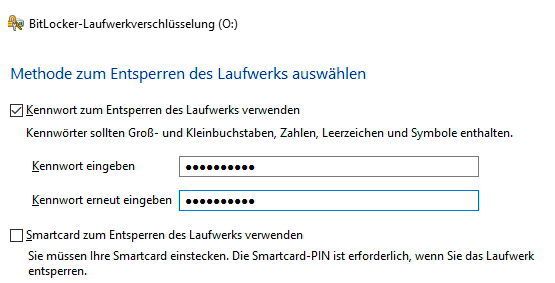 Aktivieren von Bitlocker und festlegen der Optionen für die Verschlüsselung. (Joos)