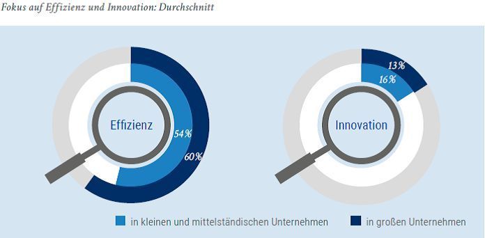 Wo liegt der Fokus in den Unternehmen? Durchschnittswerte für Effizienz und Innovation. (Stepstone/Kienbaum)