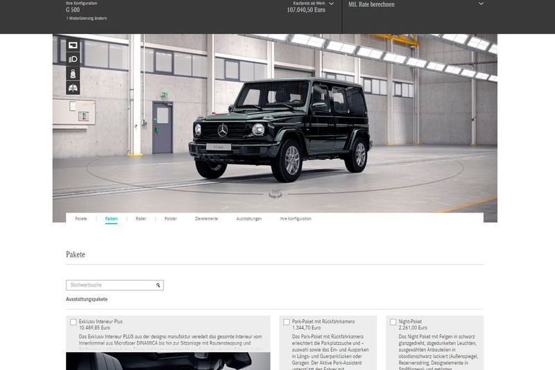Platz 2: Optisch gefiel der Mercedes-Konfigurator im Test am besten. Im Urwald an Extras können sich User allerdings schnell verlaufen. (Screenshot Mercedes)
