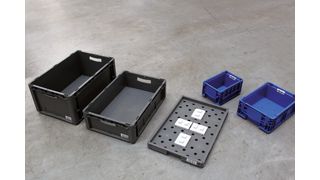 Das bei Porsche im zentralen Ersatzteillager im Einsatz befindliche Behälterspektrum: XL 600 x 400 x 270 mm, XL 600 x 400 x 170 mm, Tablar mit individuell im Raster steckbaren Fixierelementen für KLT 200 x 300 bzw. 300 x 400 sowie für Kartons und Pakete. (Bild: Bito-Lagertechnik Bittmann GmbH)
