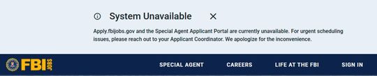 Zum Zeitpunkt der Reuters-Recherche am 22. September 2026 waren FBIjobs.gov und das Special Agent Applicant Portal nicht erreichbar.(Bild:  FBI Jobs)