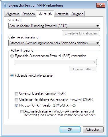 Der VPN-Typ lässt sich auf dem Client unter „Sicherheit“ in den Verbindungseinstellungen festlegen (Archiv: Vogel Business Media)