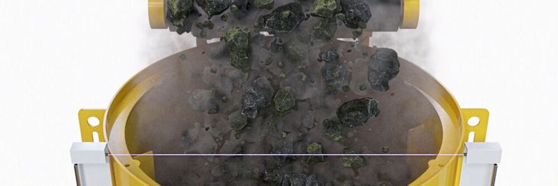 Hochleistungslichtschranke mit Einkanalverstärker (manuelle Betriebsart) zur Überfüllsicherung an einem Steinbrecher. Der Materialstrom löst beim Nachfüllen keine Schaltfunktion aus.(Bild:  IPF Electronic)