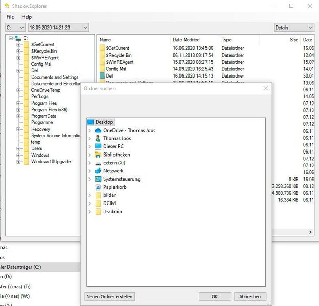 Exportieren von Dateien mit dem ShadowExplorer. (Joos/ShadowExplorer (Screenshot))
