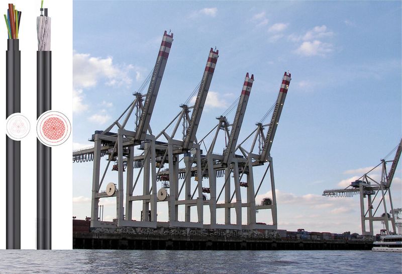 Die Leitungen Trommelflex  und Rondoflex (eingetragenes Warenzeichen von Prysmian) bewähren sich unter anderem auf Containerkrananlagen. (TKD)