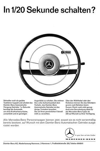 Mercedes-Benz warb ab Anfang der 1960er Jahre für das erste selbst entwickelte Automatikgetriebe. (Foto: Mercedes-Benz)