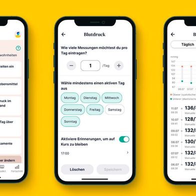 Erste DiGA mit Dual-Wirkung zugelassen: Die App „Oviva Direkt Bluthochdruck“ soll Blutdruck und Gewicht gleichtzeitig senken. (Bild: Oviva, bearbeitet mit Canva)
