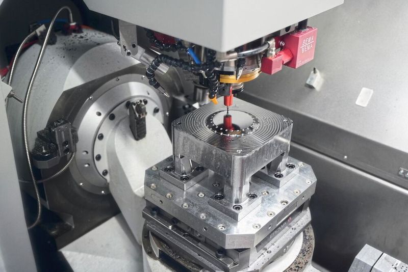 Ohne Polieren auf Fertigmaß: Glanzfräsen des Deckels auf der Maschine und das Endergebnis.  (Bild: Rösler GmbH)