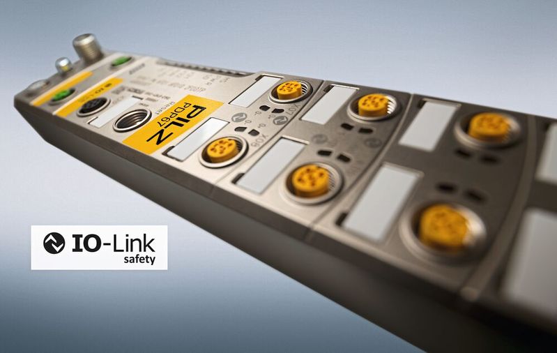 Als Schnittstelle zur Sicherheitssteuerung ermöglicht der IO-Link Safety Master PDP67 IOLS von Pilz die bidirektionale Kommunikation bis in die Feldebene. Die Anbindung von Sicherheitssensoren mit IO-Link Safety an PDP IOLS ist möglich – neben IO-Link Safety Geräten können auch Standard-IO-Link Sensoren und Aktoren sowie klassische Sicherheitssensoren, beispielsweise mit OSSD-Ausgängen, angeschlossen werden.(Bild:  Pilz GmbH & Co. KG)
