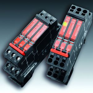 Bild 1: Die Klemmen Termopto als Alternative zum Relais, links mit Zugbügel-(Schraub-) rechts mit Push-in-Anschlusstechnik. Bild: Weidmüller