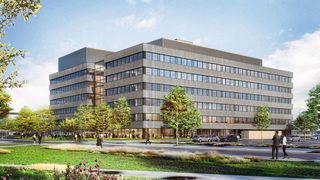 In das 33 Meter hohe Diagnostik-Forschungsgebäude am Roche Standort Penzberg werden 2025 über 800 Forscher einziehen und neue diagnostische Tests zum Nachweis von Infektionen oder auch Herz-Kreislauf-,  Alzheimer- und Krebserkrankungen entwickeln. (Bild: Roche Diagnostics)