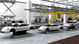 Vor allem in der Produktion nutzt Porsche den Start des rein elektrischen Modells Taycan für große Veränderungen. (Porsche)