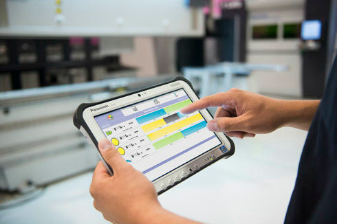 LVD’s TOUCH-i4 – an industrial strength Windows-based tablet – collects real-time information from the user’s LVD machine(s) powered by a centralized CADMAN database to offer insight and flexibility into daily operations. (Photo: LVD)