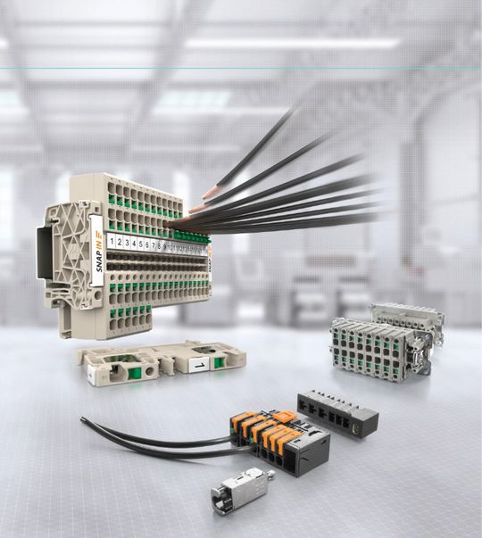 (Snap-In ist bereits in mehrere Produkte integriert: In die Klippon-Connect-Reihenklemmen, die schweren Steckverbinder Rockstar sowie die Omnimate-4.0-Steckverbinder. Bild: Weidmüller)