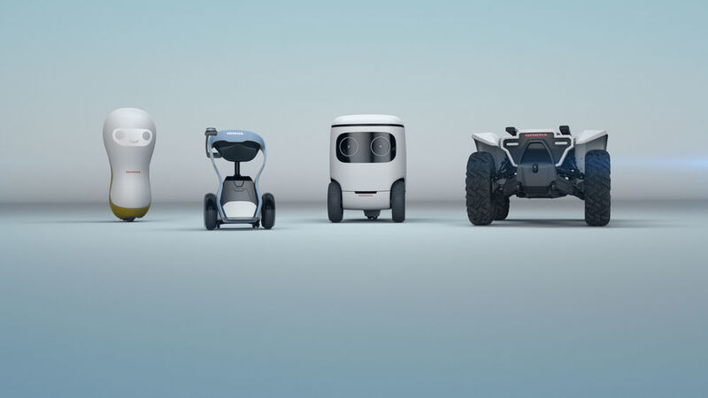 Statt mit Autos ist Hersteller Honda unter anderem mit vier Roboter-Konzepten auf der CES vertreten. Ganz links ist der A18 zu sehen, ein Kommunikationsroboter der auf menschlische Emotionen reagieren kann. Daneben ist B18, ein elektrischer Rollstuhl in dem man aufrecht steht und der autonom von A nach B fahren kann. Mit dem C18 können ebenfalls autonom kleiner Lasten transportiert werden. Der D18 sieht aus wie ein Quad – fährt aber autonome und kann kleinere Lasten transportieren und seinem „Herrchen“ folgen. (Honda)