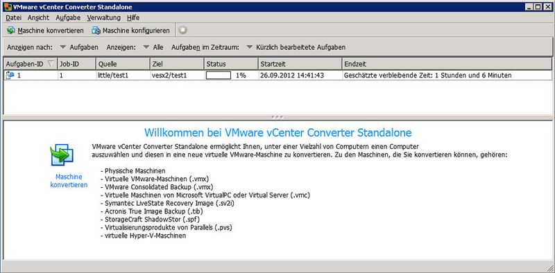 Abbildung 6: Während der VMware Converter eine Maschine im Hintergrund überträgt, kann der Systemverwalter bereits die nächste für die Konvertierung konfigurieren. (Bild: Stolzenberger)