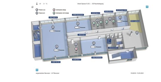(Bild 3: Eine App zeigt in einer Etagenübersicht freie Arbeitsplätze an. Bild: Sauter Deutschland)