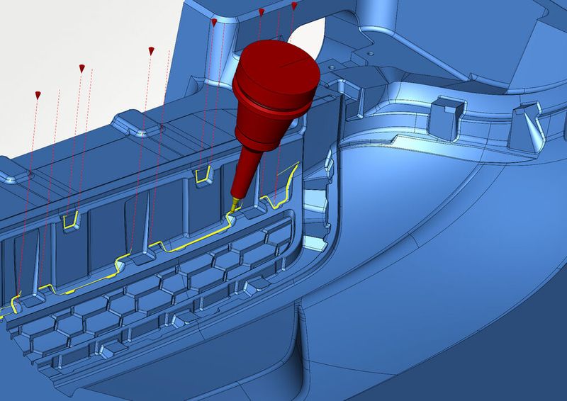 Hypermill rest material machining: precise transitions for a bumper mould