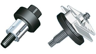 Bild 1: Stützhülse (links) für die Verbindung von Motoranbauteilen und 3D-Einstellelement. (Archiv: Vogel Business Media)