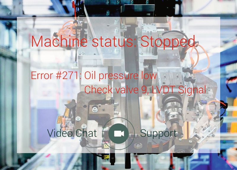 Bei einem Maschinenfehler vibriert die Brille kurz und macht so auf die Fehlermeldung aufmerksam. Ist der Fehler behoben, lässt sich die Meldung direkt über die Brille zurücksetzen. (Bild: Beckhoff)