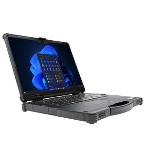 Das 14-Zoll-Panel im Terra Industry 1433 stellt die Full-HD-Auflösung dar. Mit einer maximalen Helligkeit von 1.000 Nits soll es auch bei sehr hellen Umgebungsbedingungen gut ablesbar sein. Als Prozessor arbeitet ein Intel Core Ultra 7 155H auf dem Mainboard in dem robusten Metallgehäuse.  (Bild:  Wortmann)