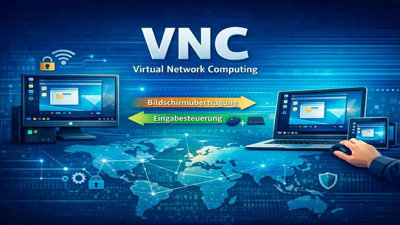 Mit VNC lässt sich ein entfernter Rechner über ein Netzwerk so bedienen, als säße der Anwender direkt vor dem Remote-Computer.(Bild:  Copilot / KI-generiert)