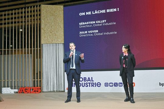 Sébastien Gillet, Direktor von GL Events Exhibitions Industries, und Julie Voyer, Direktorin von «Global Industrie».(Bild:  GL Events)