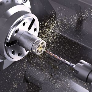 Der Crazydrill Cool Titanium ATC/PTC bohrt sich mit maximaler Geschwindigkeit durch Titan und seine Legierungen bei 3-mal höheren Standzeiten und höchster Prozess­sicherheit.(Bild:  Mikron Tool)