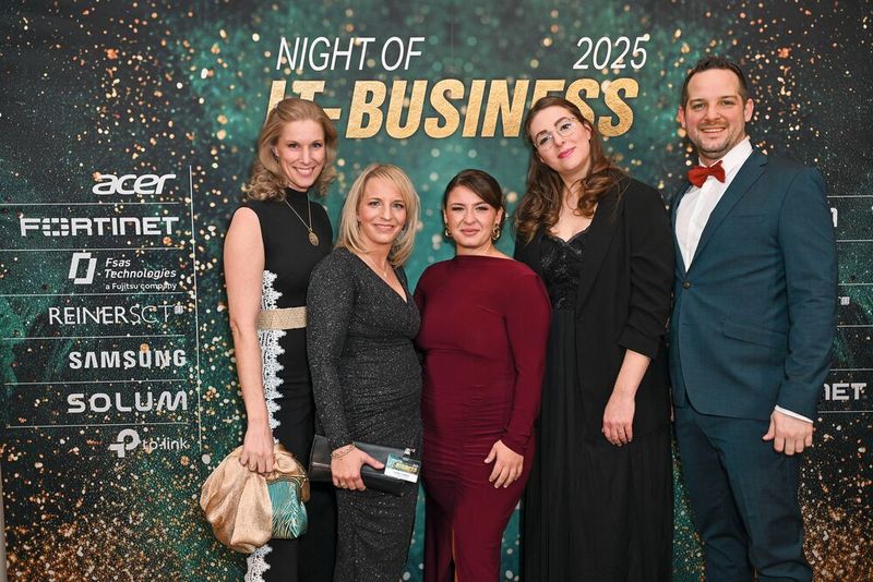 Das Fortinet-Team ist einer der heutigen Sponsoren: (v. l.) Nicola Knop, Isabel Liebler, Aylin Inal, Tamara Kellner und Christian Halves (Bild: Hannes Magerstädt)